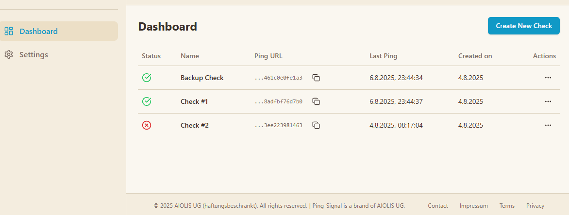 Ping-Signal Dashboard Screenshot